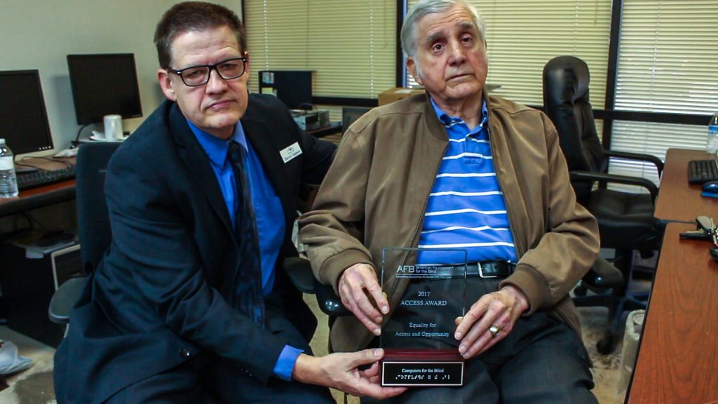 David Jeppson presents Robert Langford with the 2017 AFB Access Award